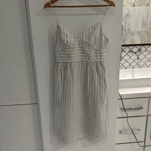Theory Linen Striped Spaghetti Strap Dress, blue/white, size 8, back zipper